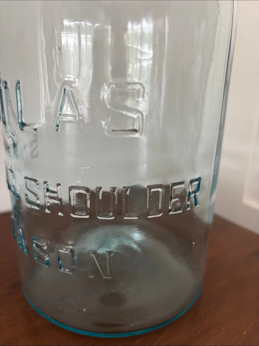 Strong Shoulder Mason Jar - Aqua Glass